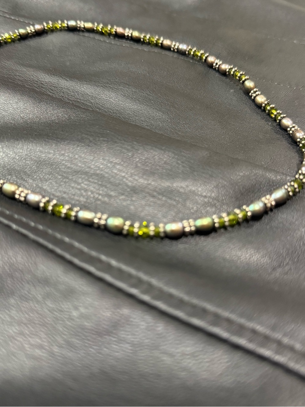 Peacock Freshwater Pearl Olive Green Crystal Beaded Necklace 19” Artisan - Picture 6 of 15